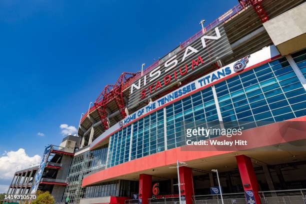 Exterior view of Nissan Stadium before a preseason game between the Tennessee Titans and the Arizona Cardinals at Nissan Stadium on August 27, 2022...
