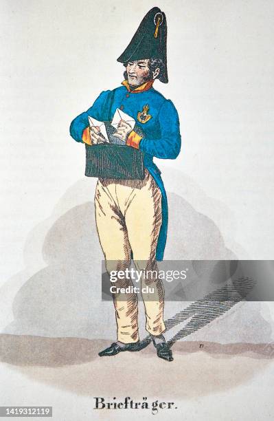 Postman Standing The Standing Postman Pulls Letters Out Of His Bag High-Res Vector ...