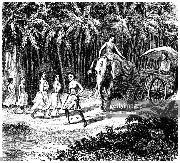 antique illustration, ethnography and indigenous cultures: india and south asia, sri lanka - india tribal people stock illustrations