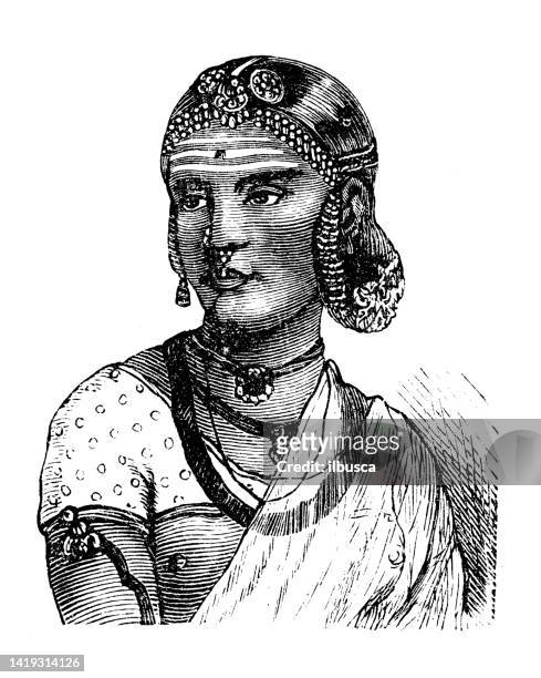 antique illustration, ethnography and indigenous cultures: india and south asia, dancer - india tribal people stock illustrations
