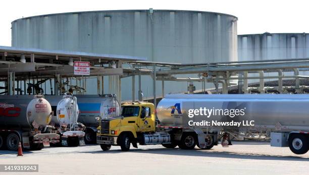 View of fuel tanker trucks at Northville Industries, one of Long Island's major providers of petroleum products, in Holbrook, New York on August 29,...