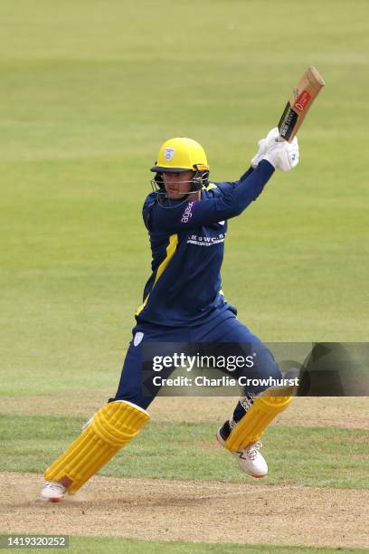 Aneurin Donald of Hampshire hits out during the Royal London Cup Semi Final between Hampshire and Kent Spitfires at The Ageas Bowl on August 30, 2022...