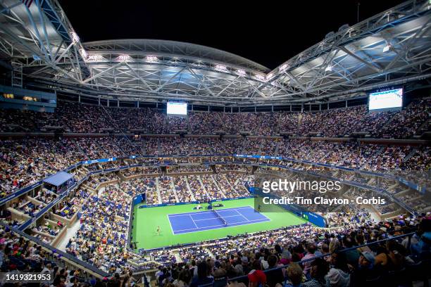 August 29: A general view of a packed stadium as Serena Williams of the United States plays against Danka Kovinic of Montenegro on Arthur Ash Stadium...