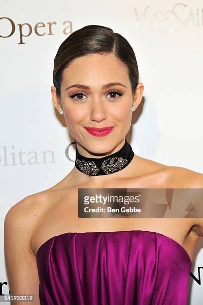 Emmy Rossum attends the Metropolitan Opera gala premiere Of Jules Massenet's "Manon" at The Metropolitan Opera House on March 26, 2012 in New York...