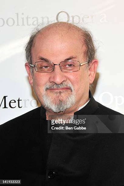 Salman Rushdie attends the Metropolitan Opera gala premiere Of Jules Massenet's "Manon" at The Metropolitan Opera House on March 26, 2012 in New York...