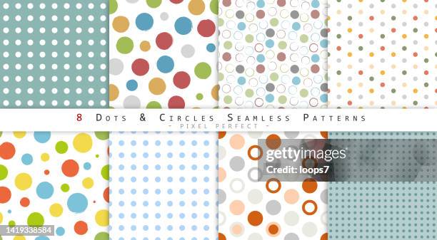 bildbanksillustrationer, clip art samt tecknat material och ikoner med dots & circles seamless background set - 8 pixel perfect vector patterns - storprickig