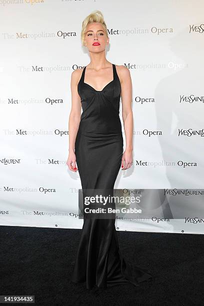 Amber Heard attends the Metropolitan Opera gala premiere Of Jules Massenet's "Manon" at The Metropolitan Opera House on March 26, 2012 in New York...