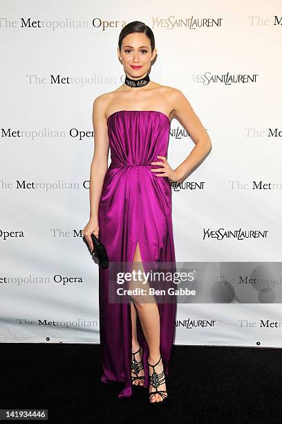 Emmy Rossum attends the Metropolitan Opera gala premiere Of Jules Massenet's "Manon" at The Metropolitan Opera House on March 26, 2012 in New York...