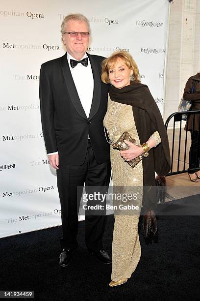 Howard Stringer and Barbara Walters attend the Metropolitan Opera gala premiere Of Jules Massenet's "Manon" at The Metropolitan Opera House on March...