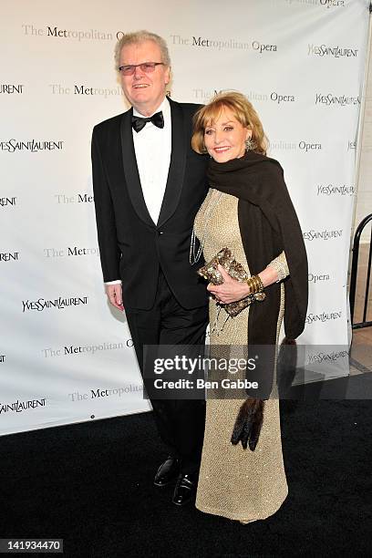 Howard Stringer and Barbara Walters attend the Metropolitan Opera gala premiere Of Jules Massenet's "Manon" at The Metropolitan Opera House on March...