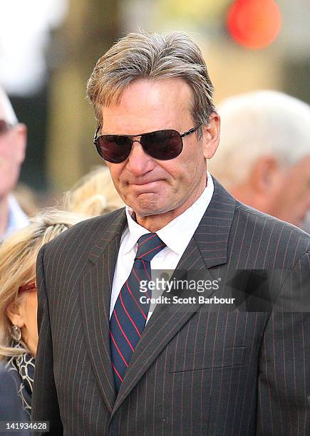 Sam Newman arrives to attend the State Funeral held for former AFL player Jim Stynes at St Paul's Cathedral on March 27, 2012 in Melbourne, Australia.