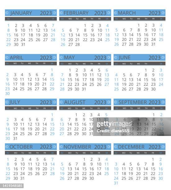 2023 monthly calendars for the year with the weeks beginning on sunday - org chart background stock illustrations