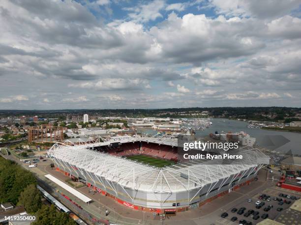 An aerial view of the Friends Provident St. Mary's Stadium prior to the Premier League match between Southampton FC and Chelsea FC at Friends...