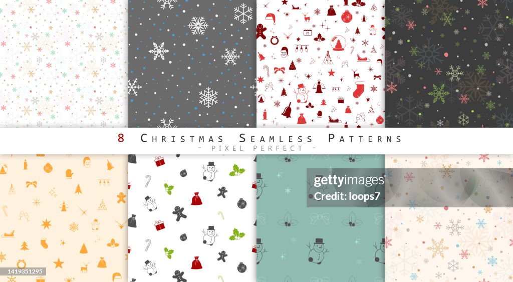 Christmas Seamless Pattern Set - 8 Pixel Perfekte Vektorhintergründe