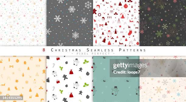 christmas seamless pattern set - 8 pixel perfekte vektorhintergründe - frozen drink stock-grafiken, -clipart, -cartoons und -symbole