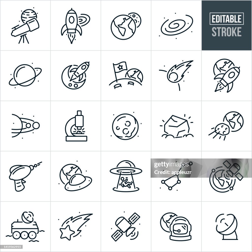 Space Thin Line Icons - Editable Stroke