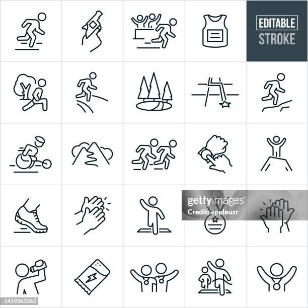 ilustrações de stock, clip art, desenhos animados e ícones de marathon thin line icons - editable stroke - correr