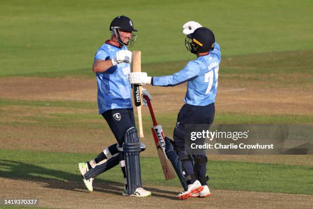 Darren Stevens and Hamidullah Qadri of Kent embrace as they celebrate the teams win during the Royal London Cup Semi Final between Hampshire and Kent...