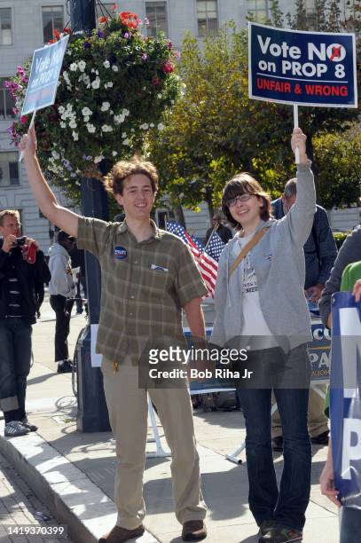 People protesting against Proposition 8 outside San Francisco City Hall on Election Day, November 4, 2008 in San Francisco, California. Also known as...