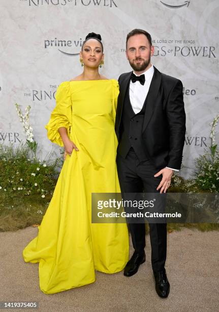 Cynthia Addai-Robinson and Thomas Hefferon attend "The Lord Of The Rings: The Rings Of Power" World Premiere in Leicester Square on August 30, 2022...