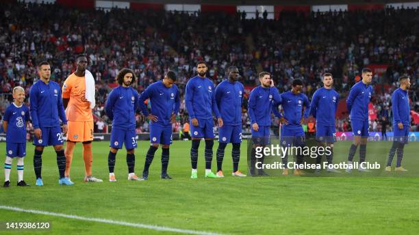 Chelsea line up prior to kick-off in the Premier League match between Southampton FC and Chelsea FC at Friends Provident St. Mary's Stadium on August...