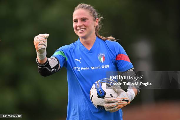 Laura Giuliani in action during a Italy Women training session at Centro Tecnico Federale di Coverciano on August 30, 2022 in Florence, Italy.