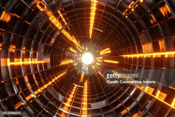 abstract futuristic tunnel architecture speed motion background - vanishing point technology stock pictures, royalty-free photos & images