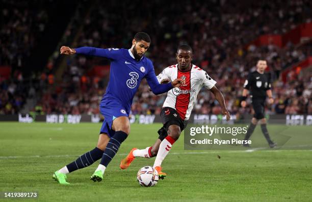 Ruben Loftus-Cheek of Chelsea battles for possession with Ibrahima Diallo of Southampton during the Premier League match between Southampton FC and...