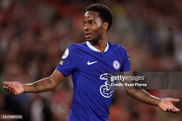 Raheem Sterling of Chelsea reacts during the Premier League match between Southampton FC and Chelsea FC at Friends Provident St. Mary's Stadium on...