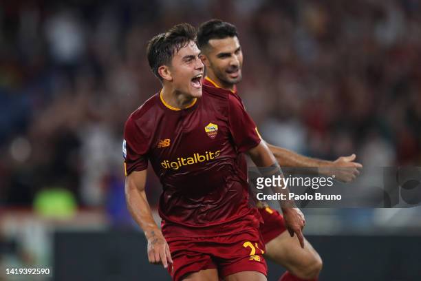 Paulo Dybala of AC Monza celebrates after scoring their team's second goal during the Serie A match between AS Roma and AC Monza at Stadio Olimpico...