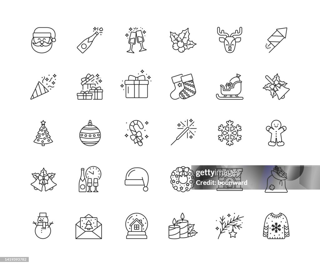 Christmas Thin Line Icons. Editable Stroke.