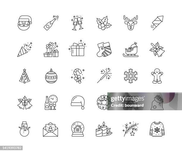 christmas thin line icons. editable stroke. - candle sets stock illustrations