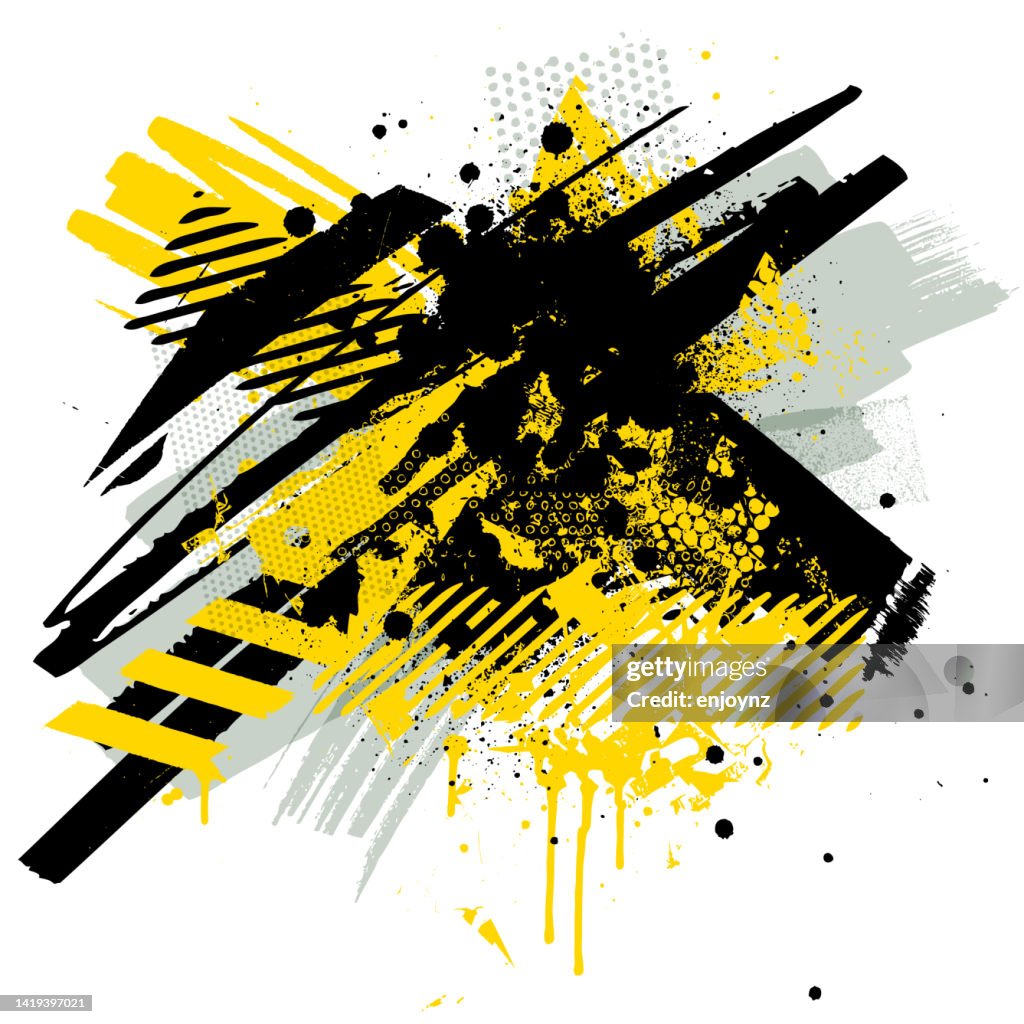 Ilustración de texturas y patrones abstractos grunge amarillos y negros