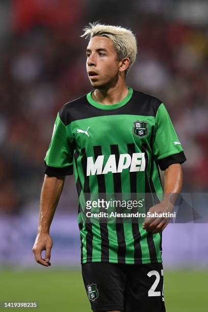 Maxime Lopez of US Sassuolo looks on during the Serie A match between US Sassuolo and AC MIlan at Mapei Stadium - Citta' del Tricolore on August 30,...