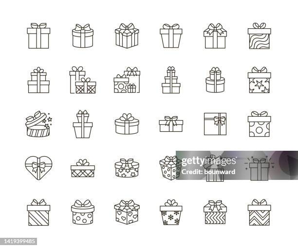 bildbanksillustrationer, clip art samt tecknat material och ikoner med gift box thin line icons. editable stroke. - överraskning