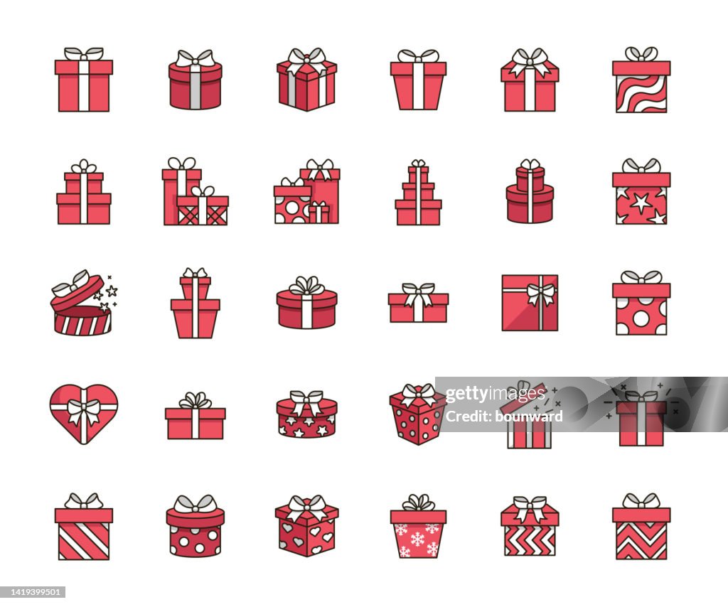Gift Box Color Line Icons. Editable Stroke.