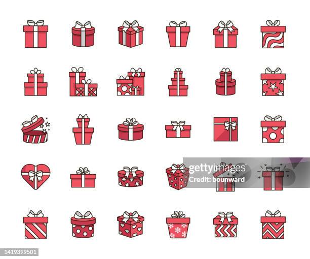 gift box color line icons. editable stroke. - bow-and-arrow-icon stock illustrations