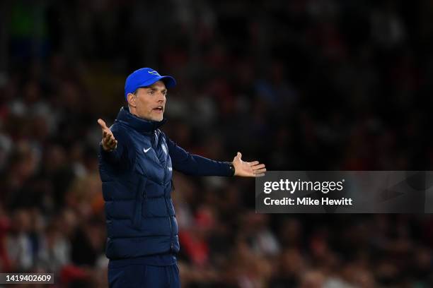 Thomas Tuchel, Manager of Chelsea reacts during the Premier League match between Southampton FC and Chelsea FC at Friends Provident St. Mary's...