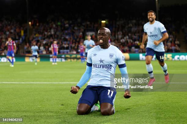 Yoane Wissa of Brentford celebrates after scoring their team's first goal during the Premier League match between Crystal Palace and Brentford FC at...
