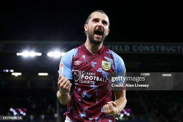 Jay Rodriguez of Burnley celebrates after scoring their team's second goal during the Sky Bet Championship between Burnley and Millwall at Turf Moor...