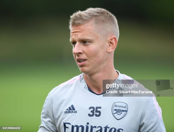 Oleksandr Zinchenko of Arsenal during a training session at London Colney on August 30, 2022 in St Albans, England.