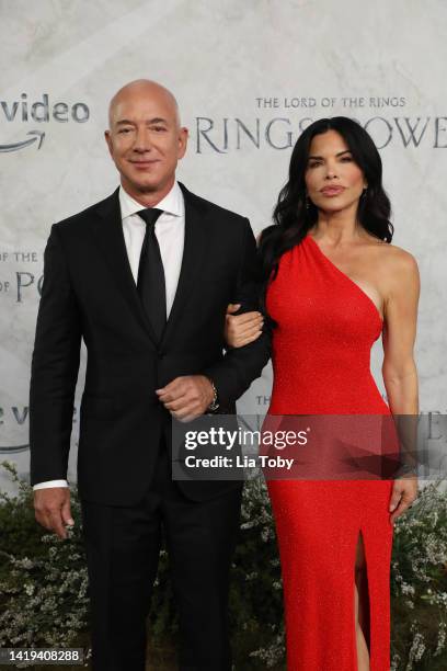 Jeff Bezos and Lauren Sánchez attend "The Lord Of The Rings: The Rings Of Power" World Premiere at Leicester Square on August 30, 2022 in London,...