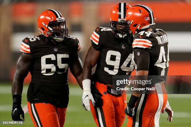 Adrian Clayborn of the Cleveland Browns celebrates during an NFL game against the Cincinnati Bengals, Thursday, Sep. 17 in Cleveland.