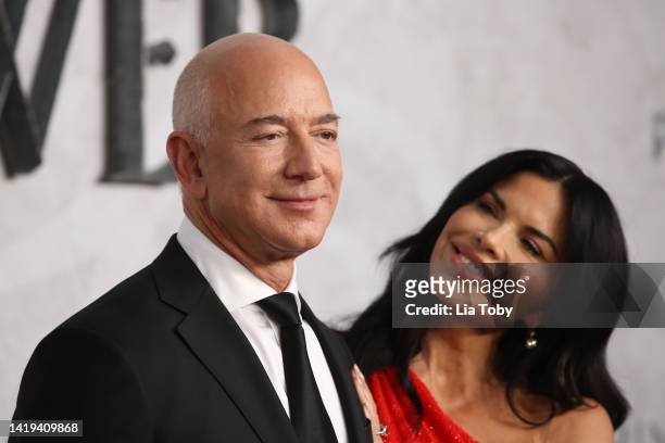 Jeff Bezos and Lauren Sánchez attend "The Lord Of The Rings: The Rings Of Power" World Premiere at Leicester Square on August 30, 2022 in London,...