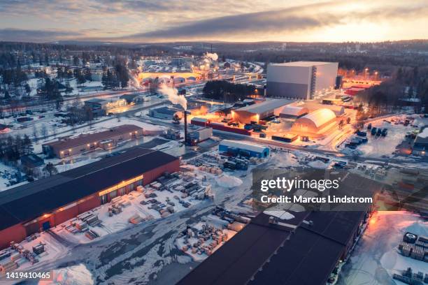 industrial district in winter - industrial district stockfoto's en -beelden