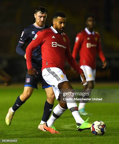 Tom Huddlestone of Manchester United U21s in action during the Papa John's Trophy match between Carlisle United U21s and Manchester United U21s at...