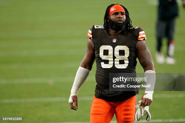 Sheldon Richardson of the Cleveland Browns walks off the field during an NFL game against the Cincinnati Bengals, Thursday, Sep. 17 in Cleveland.