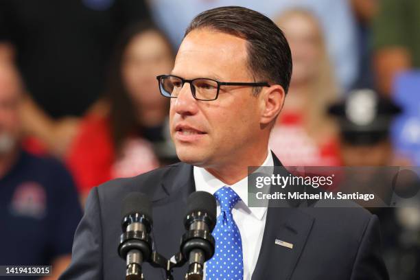 Pennsylvania Attorney General and gubernatorial candidate Josh Shapiro speaks before President Joe Biden takes the stage to speak on his Safer...