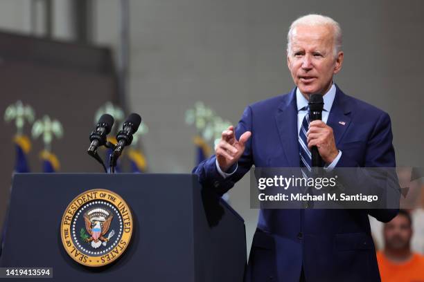 President Joe Biden speaks on his Safer America Plan at the Marts Center on August 30, 2022 in Wilkes-Barre, Pennsylvania. President Biden visited...