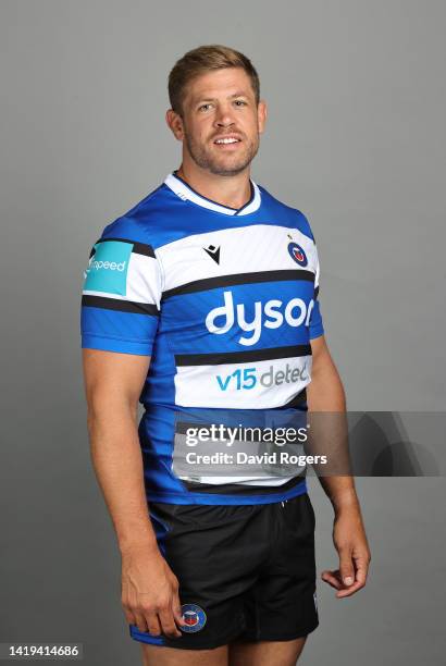 Dave Attwood of Bath Rugby poses for a portrait during the squad photocall for the 2022-2023 Gallagher Premiership Rugby season at Farleigh House on...